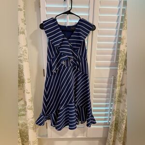 Banana Republic Blue and Coral / White Striped Dress 4P